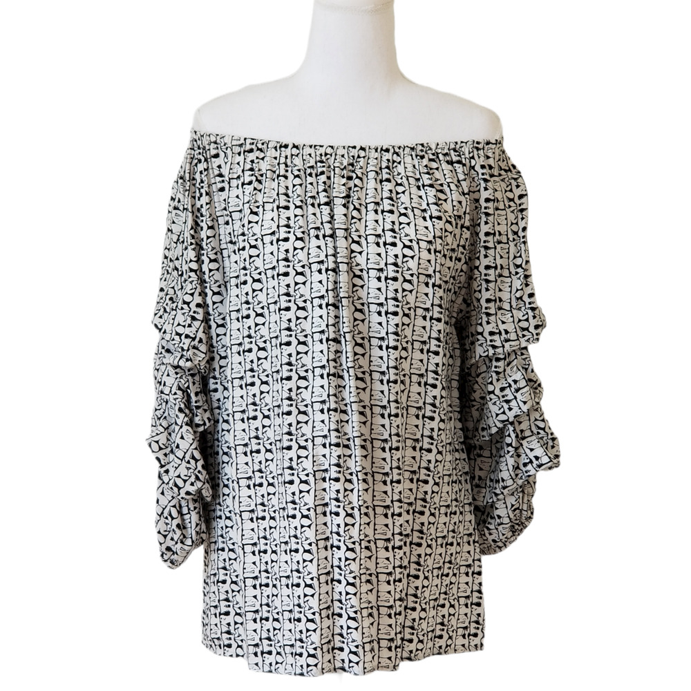 Cubism Los Angeles Ruched 3/4 Sleeve Off Shoulder Blouse - Size L